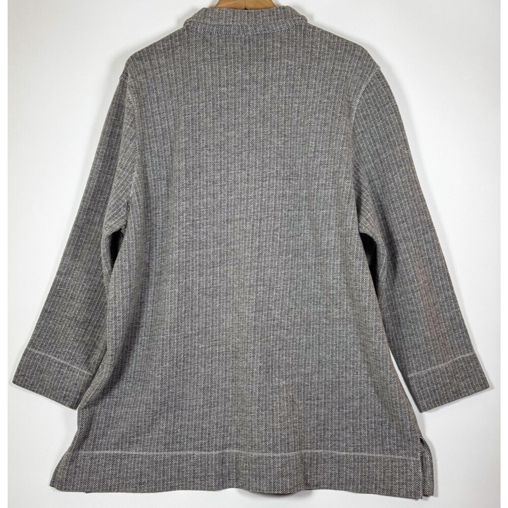 Soft Surroundings Shacket Womens Large Gray Herringbone Button Front‎ Jacket Top - Picture 4 of 13